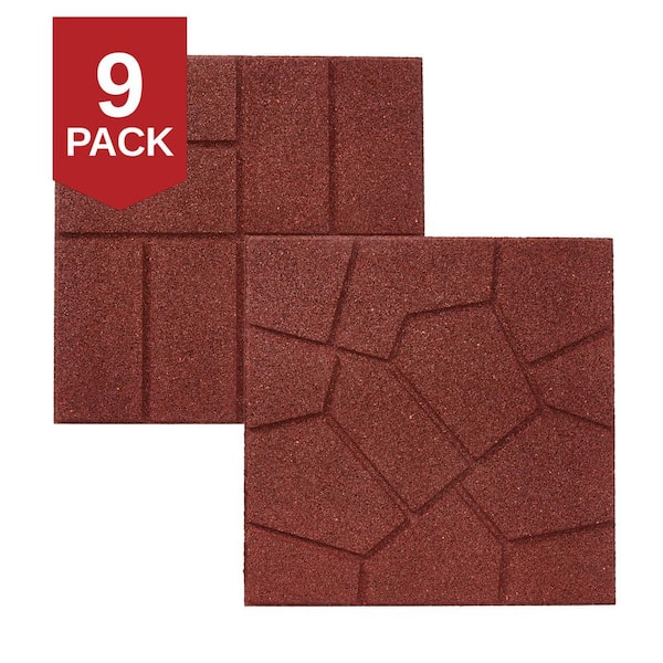 16 in. x 16 in. x 3/4 in. Red Dual-Sided Rubber Paver (9-Pack)