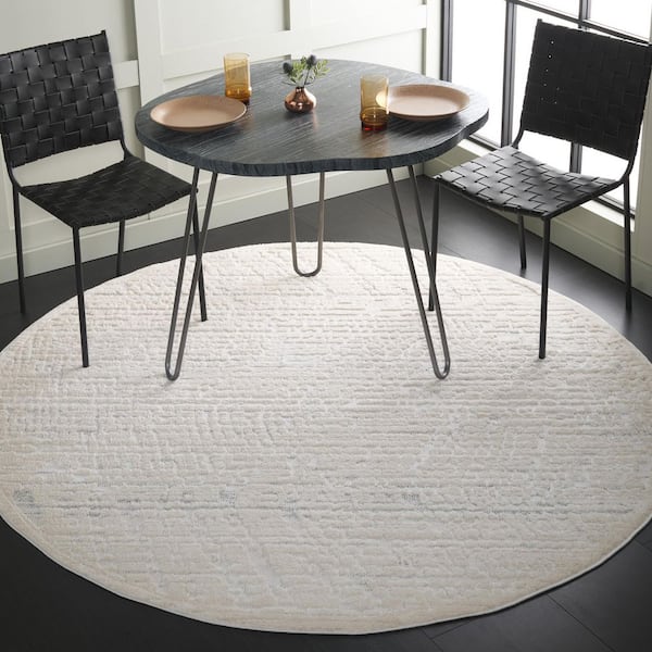 Elmhurst 7 ft. x 7 ft. Ivory/Gray High-Low Abstract Striped Round Area Rug