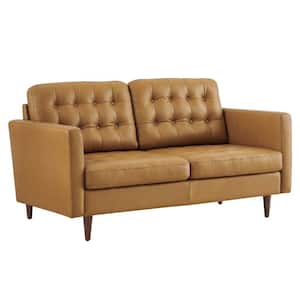 Exalt 63 in. Tan Tufted Faux Leather 2-Seat Loveseat