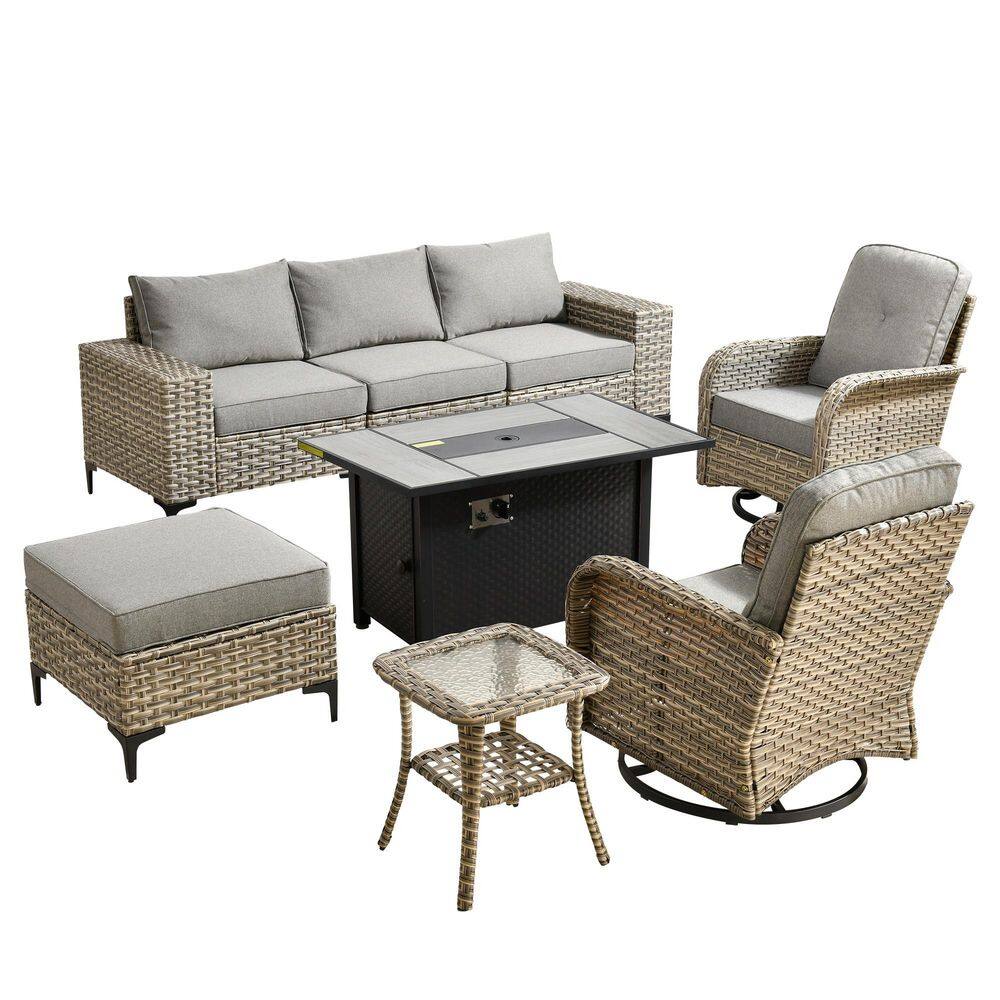 Poolside 8 Pieces Wicker Outdoor Patio and Swivel Rocking Chairs with Dark Gray Cushions price history on PriceWatchPro