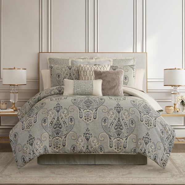 WATERFORD Brosna 4 Piece Grey Polyester Queen Comforter Set