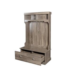 40.16 in. W x 18.43 in. D x 64.57 in. H Brown Linen Cabinet with Drawers, Open Shelves and Hangers