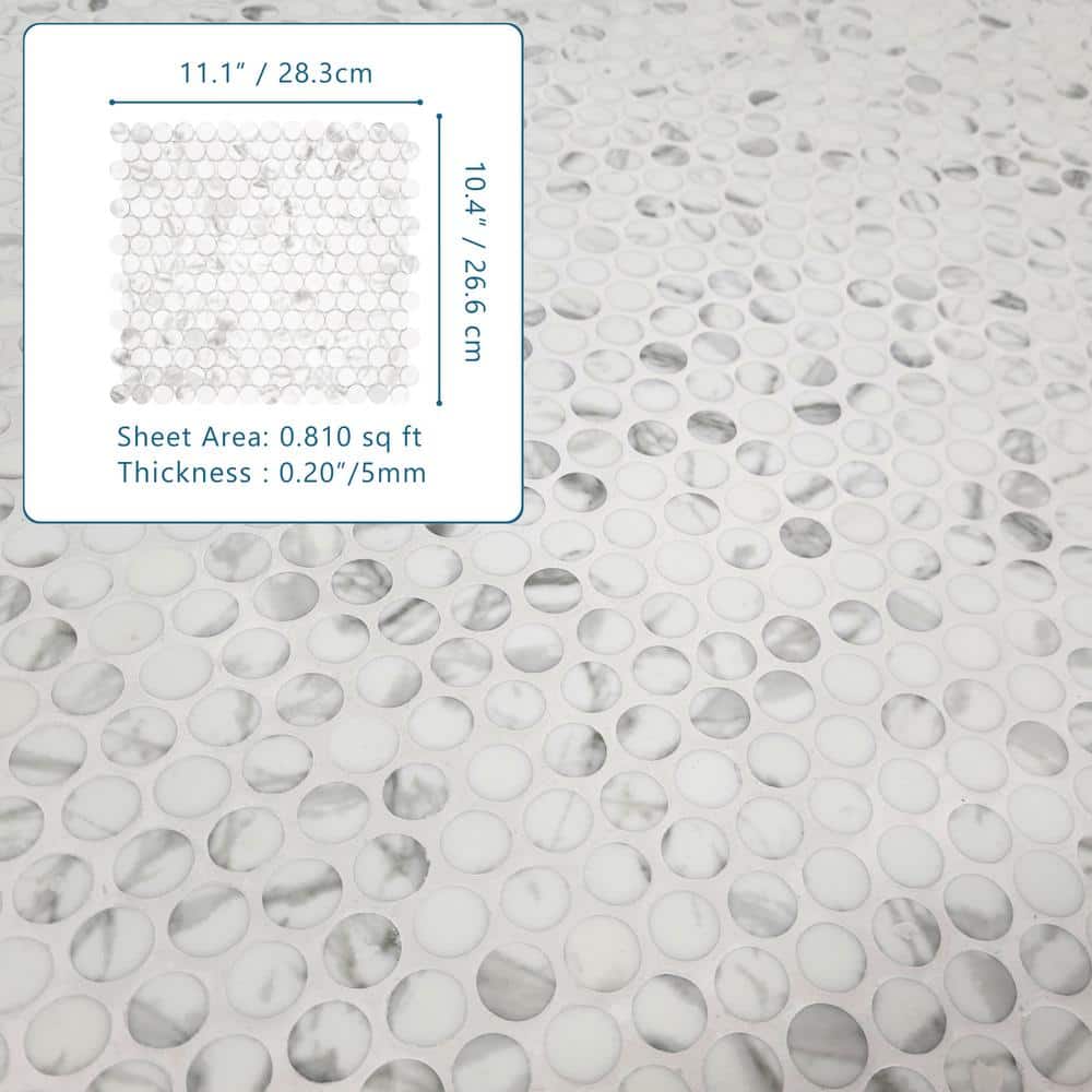 White Calacatta Matte Glass Penny Round Mosaic Tile