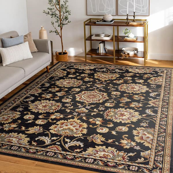Sensation Border Black 9 ft. x 12 ft. Indoor Area Rug