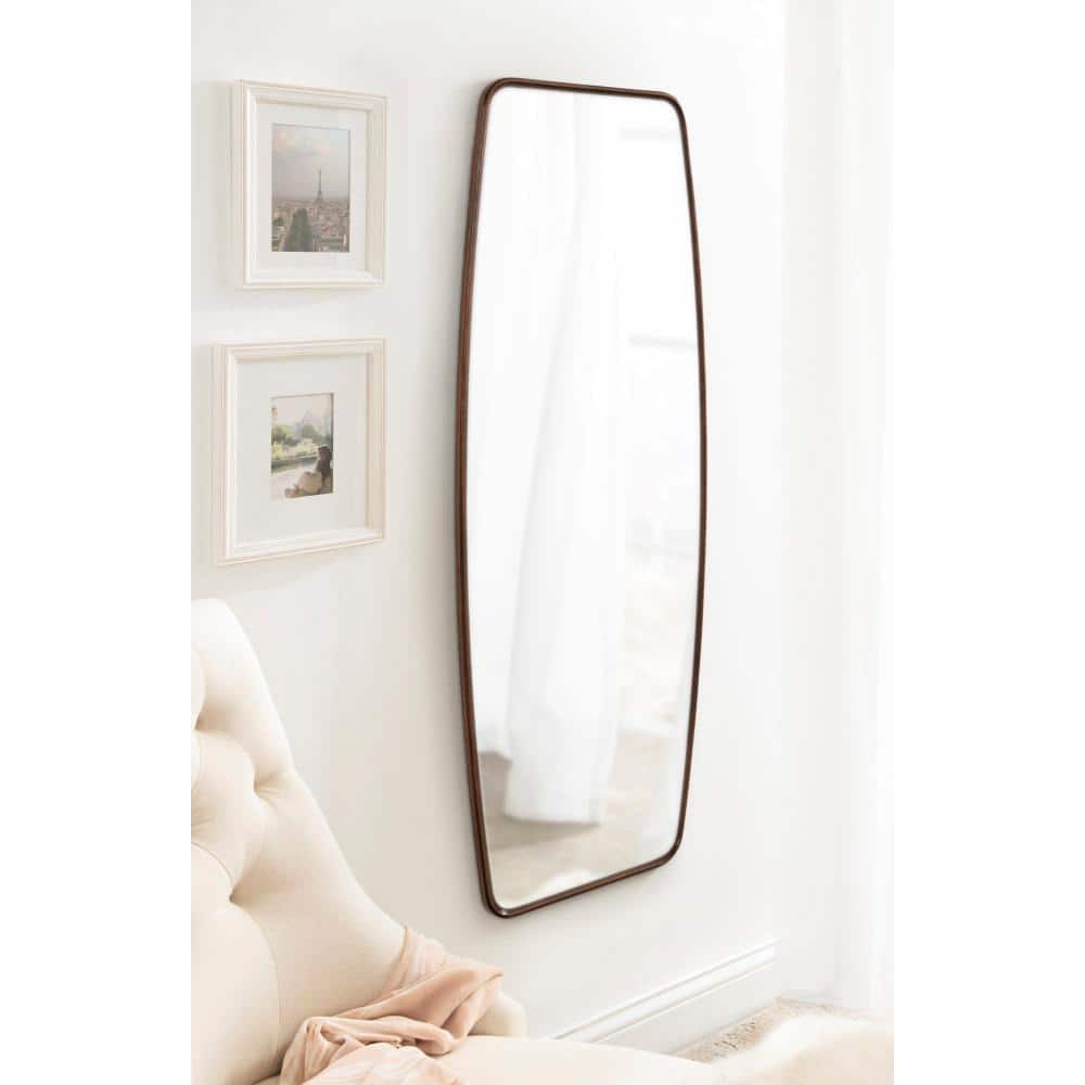 Bronze Barrel-Shaped Full Length Mirror with Wood Frame, 18x48