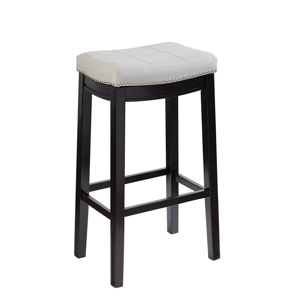 Linon Home Decor Claridge Brown 30 In Bar Stool With Grey Seat Thd01812 The Home Depot