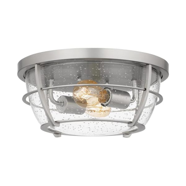 Edvivi 12.8 in. 2-Light Barreled Brushed Nickel Cage Flush Mount Ceiling Light