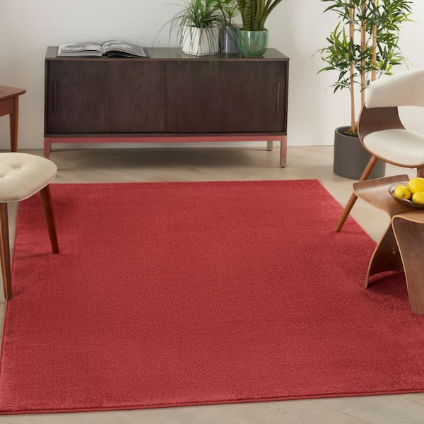 Construction Turf Rug Red Nourison Essentials 4 ft. x 6 ft. Brick Red Solid Contemporary Indoor ...