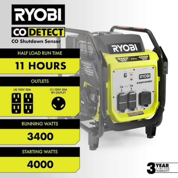 4000-Watt Recoil Start Gasoline Powered Inverter Generator with CO Shutdown
