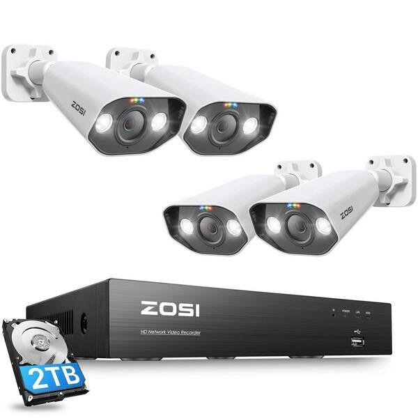 ZOSI Ultra HD 4K 8-Channel 2TB PoE NVR Security Camera System with 4-Wired 8MP Spotlight Cameras, Face and Car Recognition