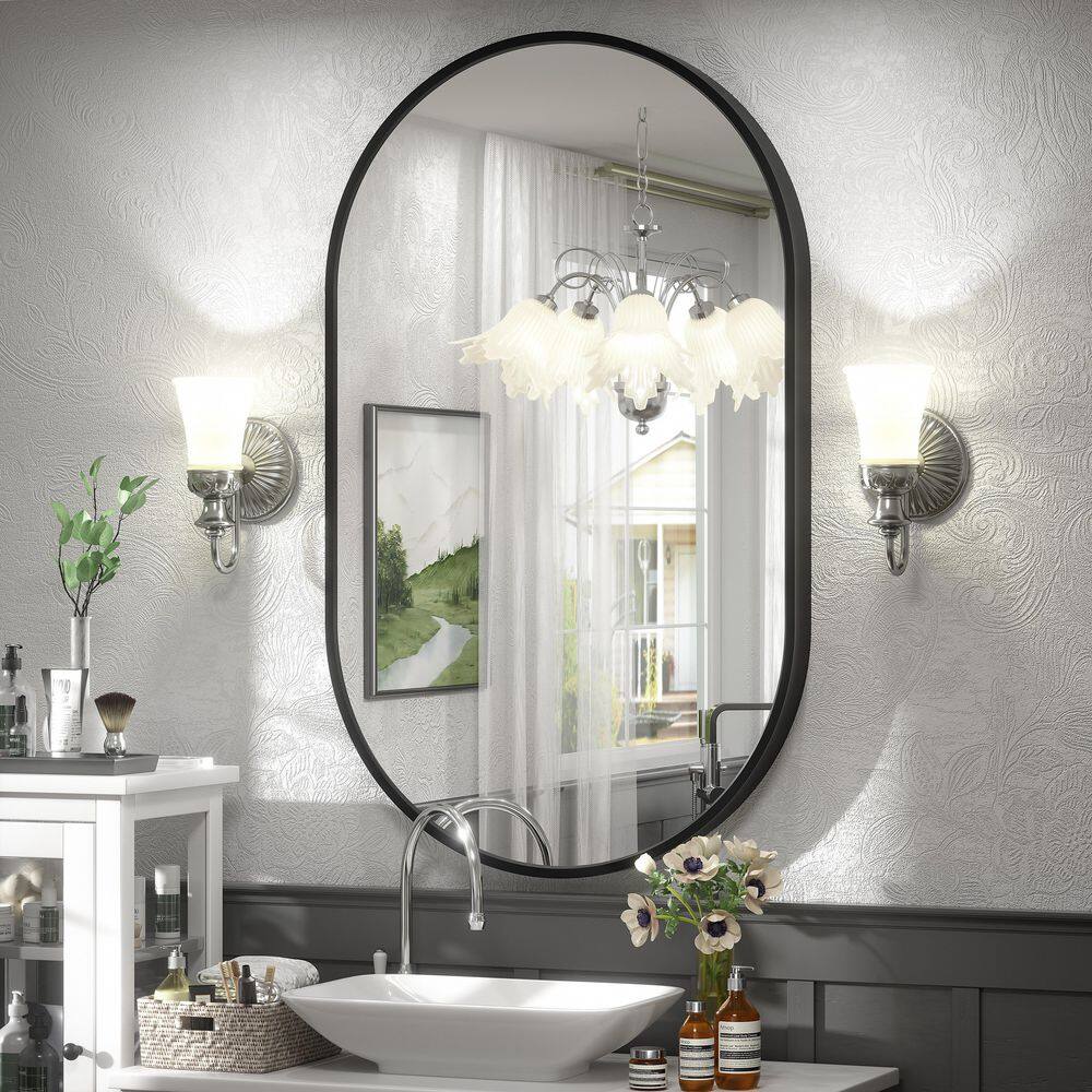 24 in. W x 40 in. H Oval Aluminum Alloy Framed French Cleat Mounted Wall Decor Bathroom Vanity Mirror in Matte Black price history on PriceWatchPro