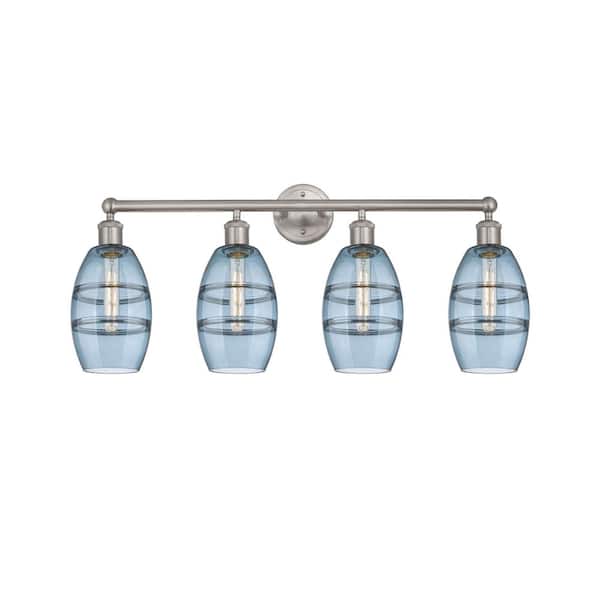 Vaz 32.88 in. 4-Light Brushed Satin Nickel Vanity Light with Glass Shade