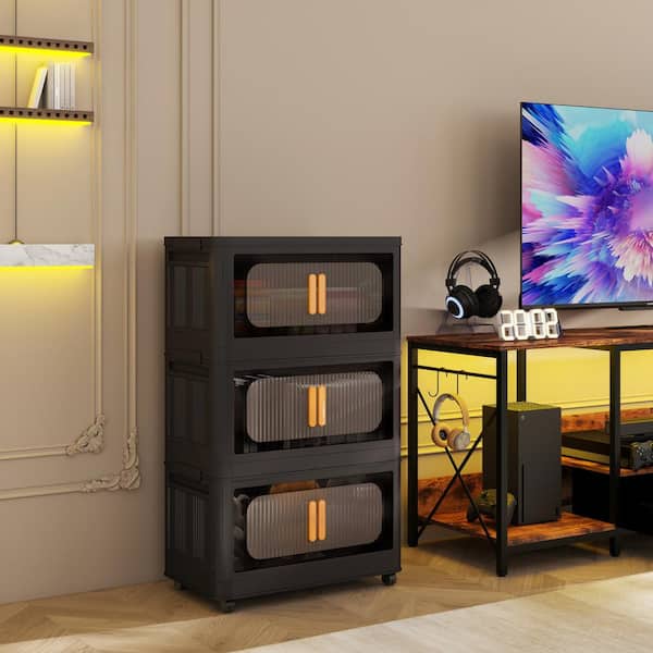 31 in. H Black Plastic Folding Storage Cabinet with Wheel 3 31 in. H Black Plastic Folding Storage Cabinet with Wheel 3