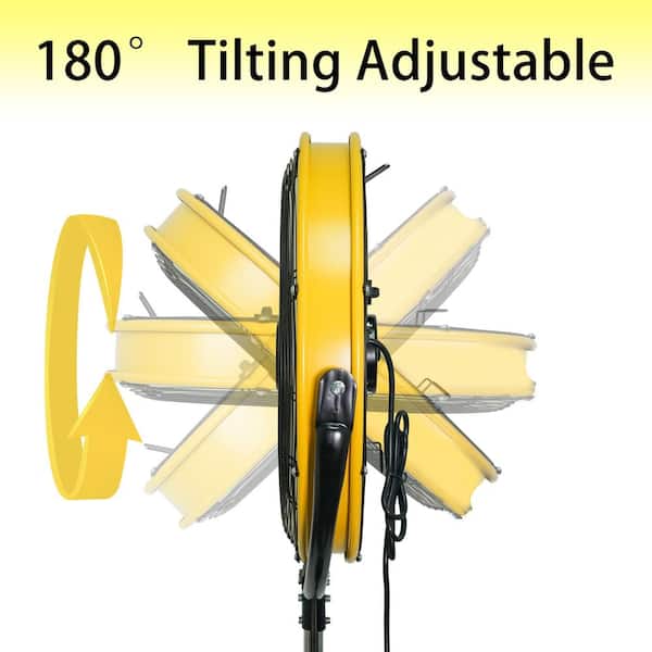 20 in. 3 Speeds High Velocity Pedestal Fan in Yellow, 180° Tilting Drum Head, Height-Adjustable