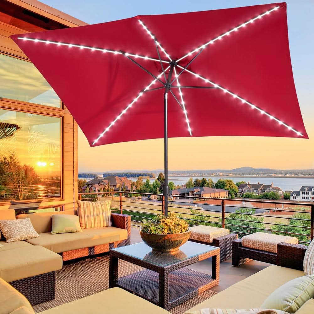 Sonkuki LED 10 ft. x 7 ft. Aluminum Frame Market Solar Rectangle Patio ...