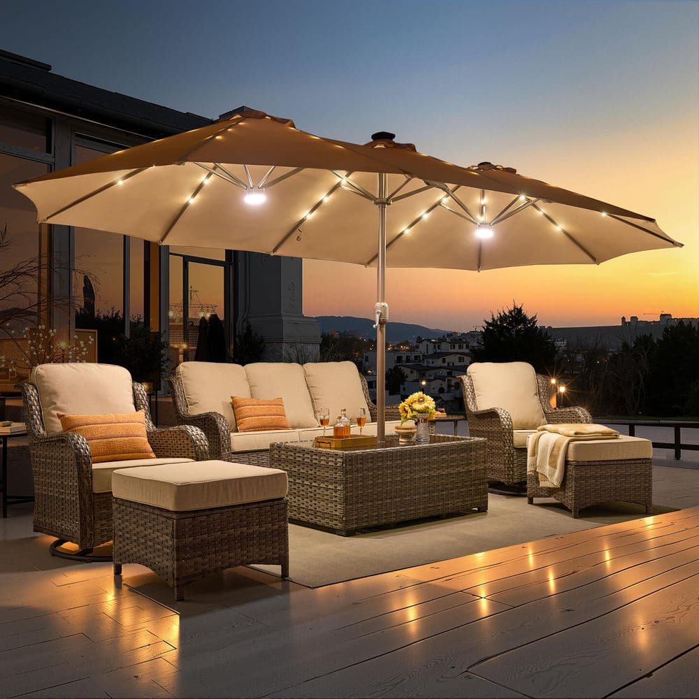 dual patio umbrella 11x9 ft Aluminum Top LED Cantilever C port for charging Outsunny 9.7' Double Sided Patio