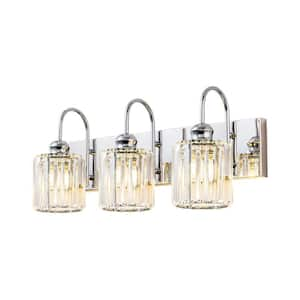 Katherine 20.4 in. 3-Light Modern Chrome Bathroom Vanity Light with Round Crystal Shades