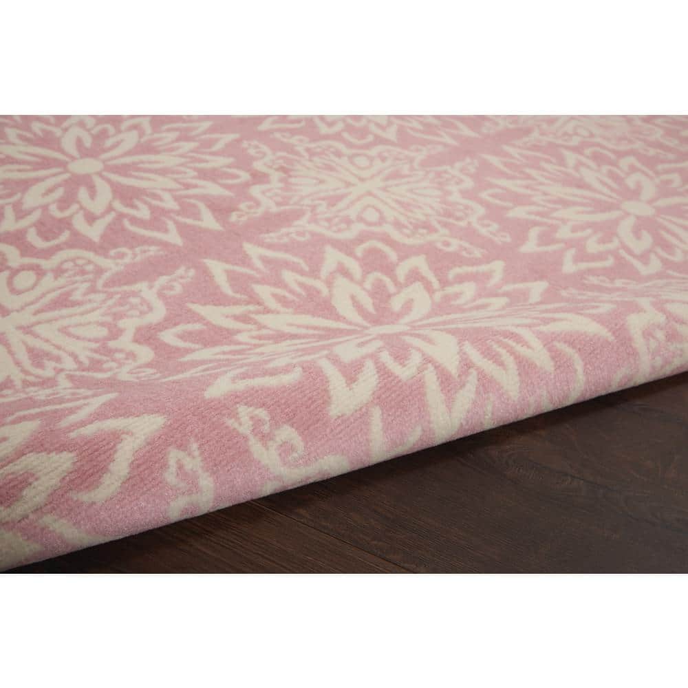 Ivory and Pink Floral Synthetic 4' x 6' Area Rug