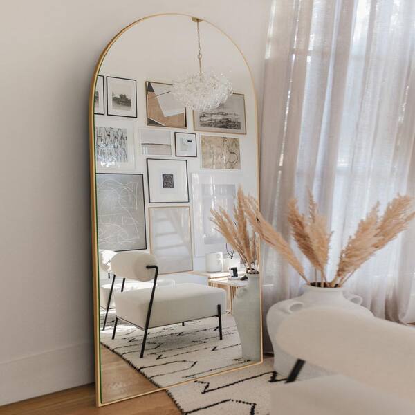 Sxiawe 32 in. W x 71.2 in. H Arched Gold Wooden Frame