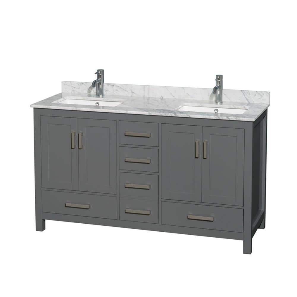 Sheffield 60 in. W x 22 in. D x 35 in. H Double Bath Vanity in Dark Gray with White Carrara Marble Top price history on PriceWatchPro