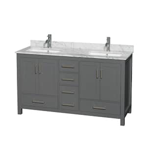 Sheffield 60 in. W x 22 in. D x 35 in. H Double Bath Vanity in Dark Gray with White Carrara Marble Top