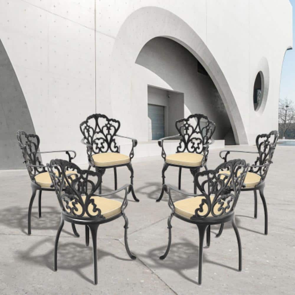 Black Outdoor Cast Aluminum Outdoor Dining Chair Patio Chair with Cushion i