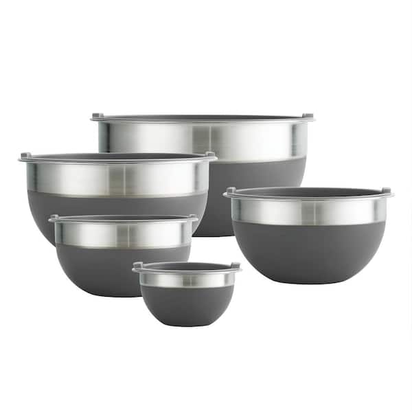 10 PC Covered Stainless Steel and Silicone Mixing Bowl Set with Grating Tools - Black
