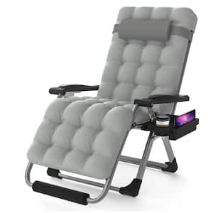 Koepp 26 in.W Gray Metal Zero Gravity Outdoor Recliner Oversized Lounge Chair with Cup Holder and Cushions
