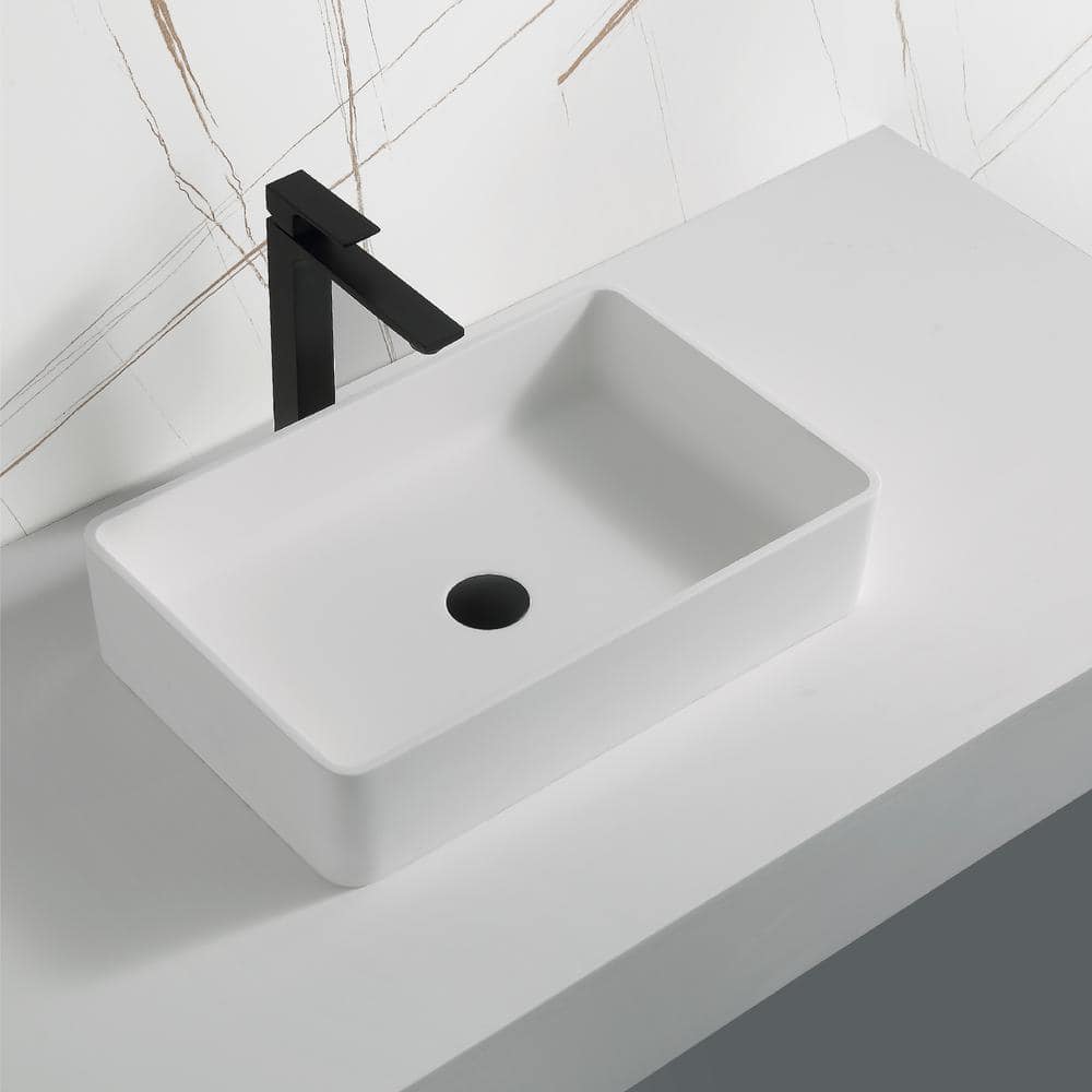 Matte White Acrylic Rectangular Above-Counter Vessel Sink