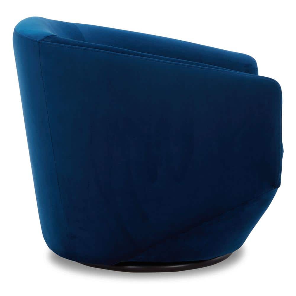 Blue Velvet Swivel Barrel Accent Chair with Wood Frame