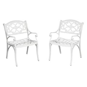 Sanibel White Stationary Cast Aluminum Outdoor Dining Arm Chair (2-Pack)