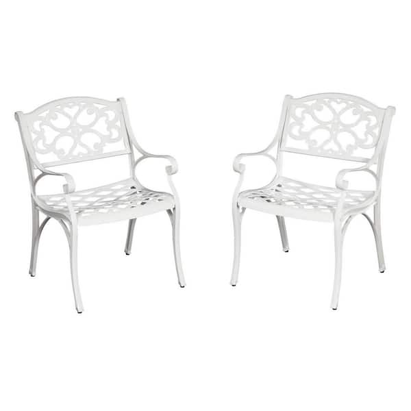 HOMESTYLES Sanibel White Stationary Cast Aluminum Outdoor Dining Arm Chair (2-Pack)