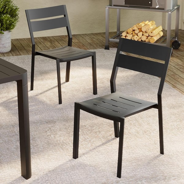 Crestlive Products Aluminum All-Weather Stackable Dining Chairs Armless in Black