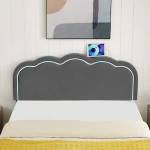 Upholstered Bed Gray Metal Frame Queen Platform Bed with Adjustable Charging Station Headboard and LED Lights Bed Frame