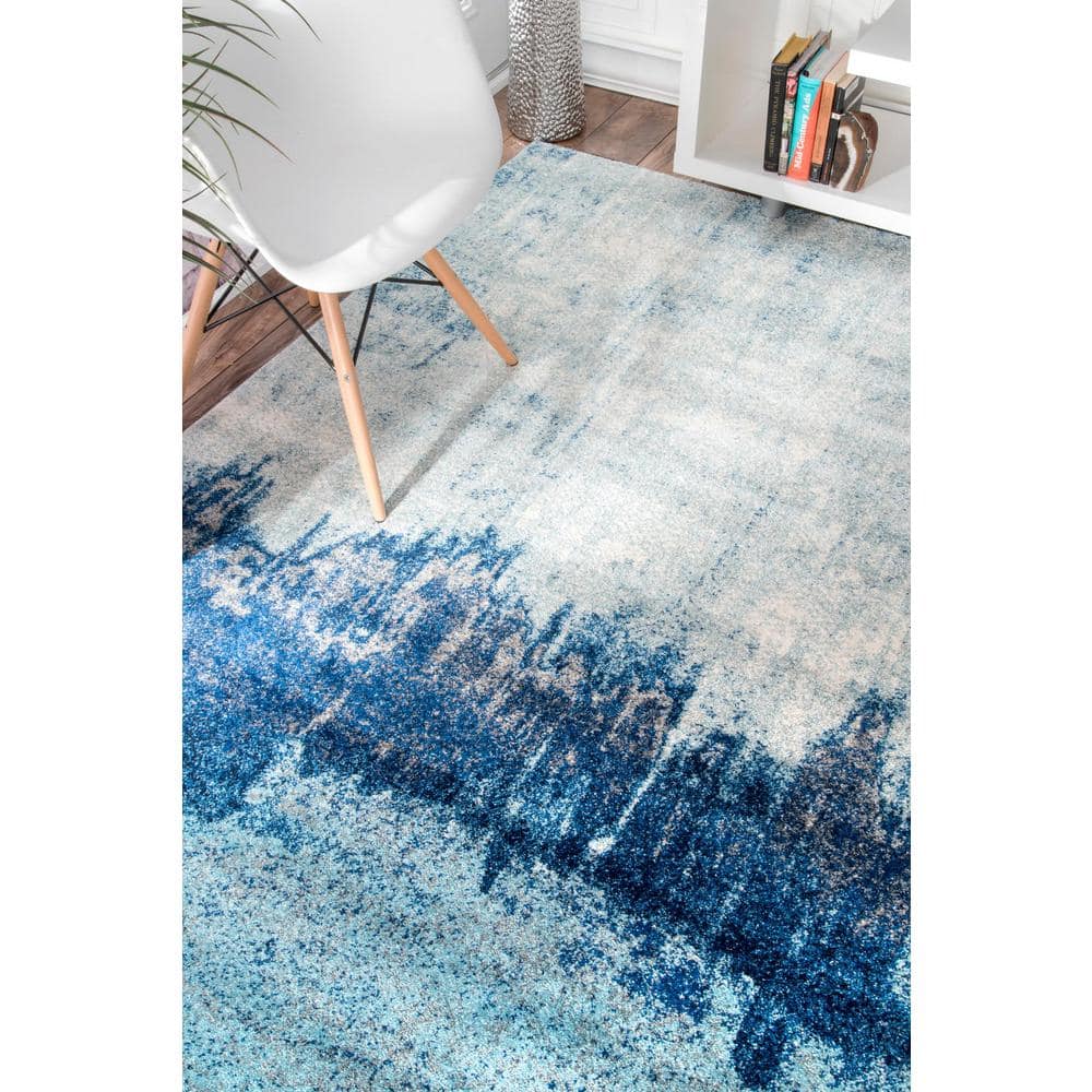 Reversible Abstract Waterfall Round Rug, 5', Blue Synthetic