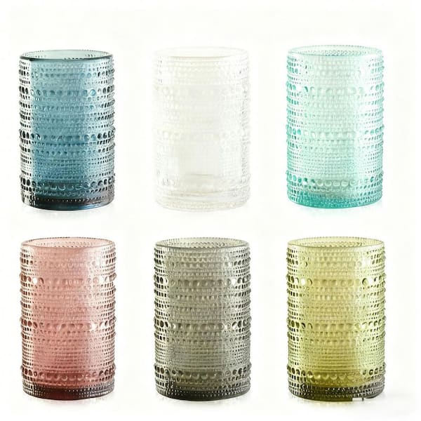15 oz. Multicolor Vintage Embossed Glass Drinking Glasses (Set of 6)