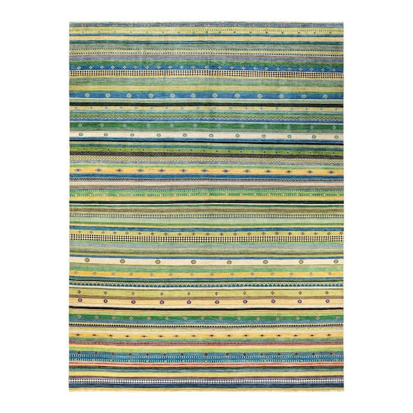 Solo Rugs Modern One-of-a-Kind Contemporary Multi 10 ft. 2 in. x 13 ft. 10 in. Striped Area Rug