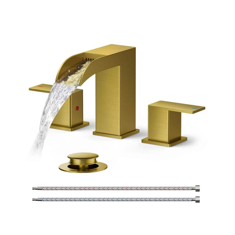 1-Piece 8 in. Widespread Square Bathroom Faucet Set with Waterfall Spout, Metal Pop-up Drain and Supply Lines in Gold price history on PriceWatchPro