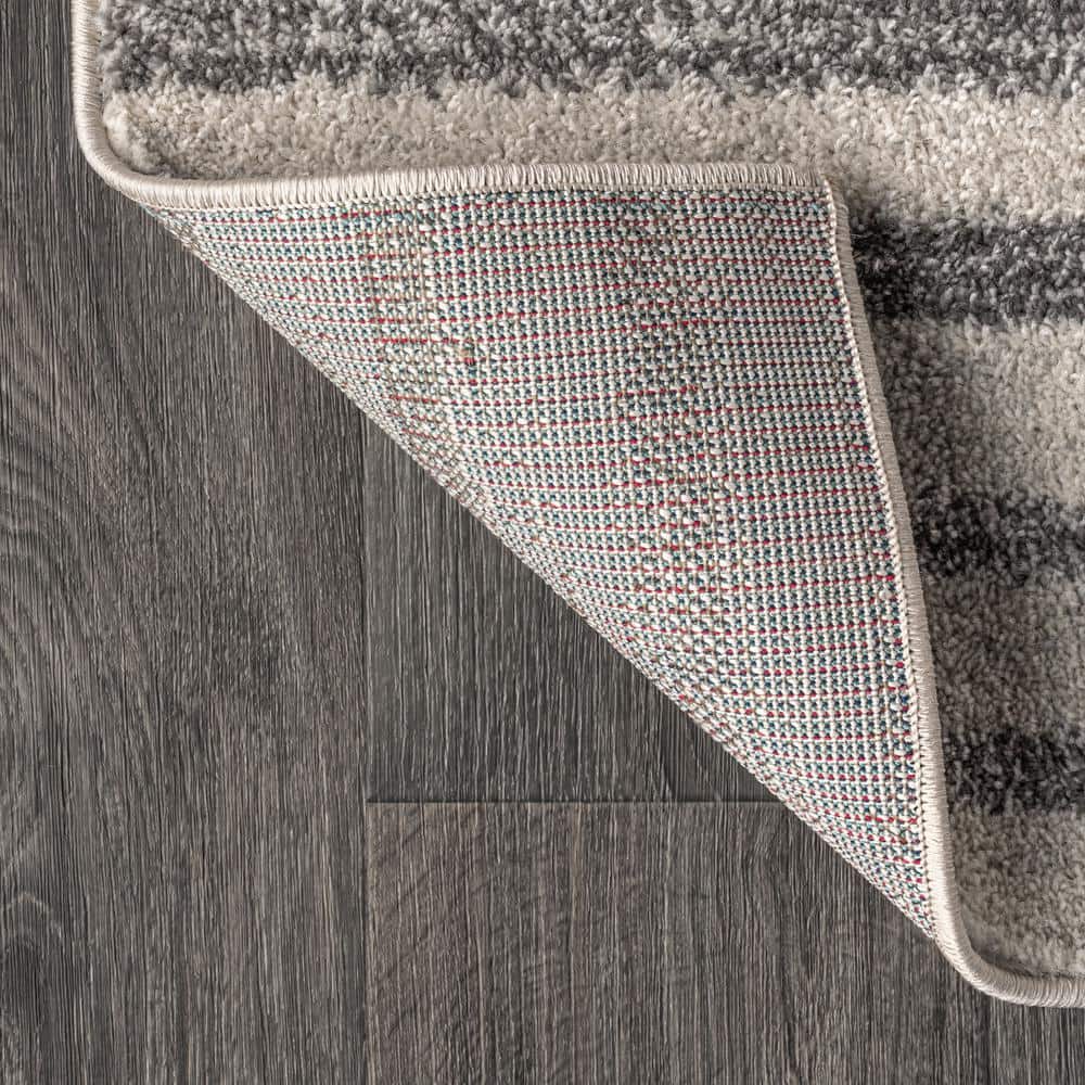 Gray and Ivory Striped Synthetic 8' x 10' Area Rug
