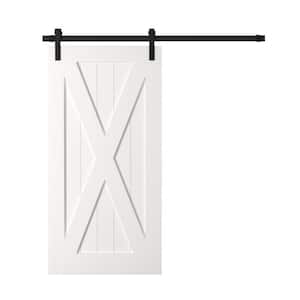 40 in. x 83 in. ASPEN Solid Core White Wood Modern Barn Door with Sliding Door Hardware Kit