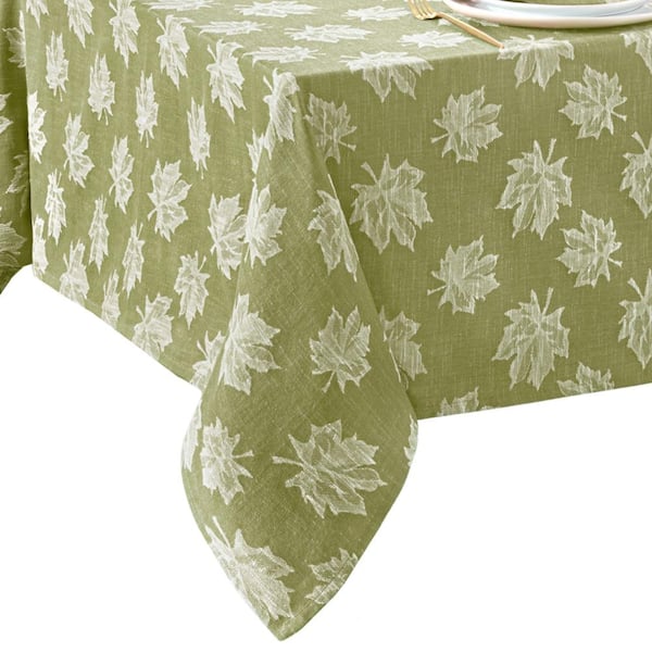 Falling Leaves Jacquard Tablecloth, Green - 60"W x 120"L