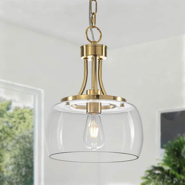 10 in. 1-Light Gold Modern Pendant Light with Clear Glass Shade for Kitchen Island, Dining Room or Entryway