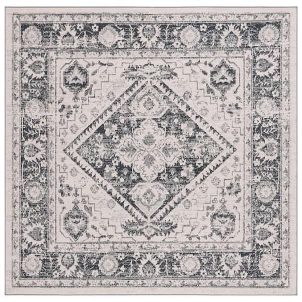 Odyssey 7 ft. x 7 ft. Ivory/Gray Distressed Border Square Area Rug