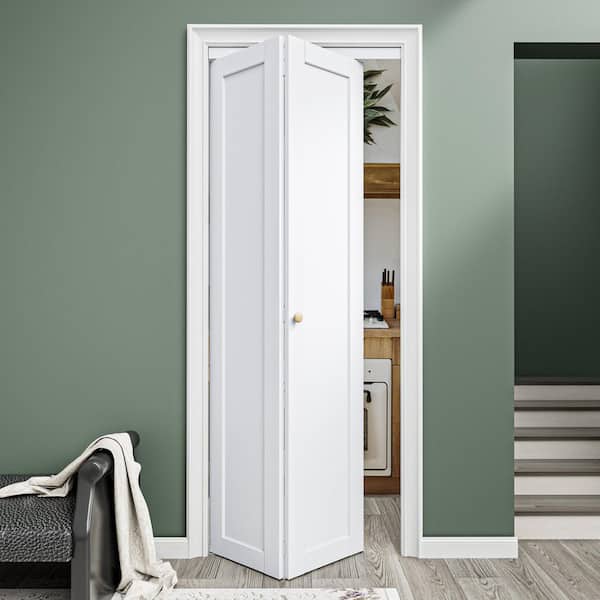 ARK DESIGN 39 in. x 96 in. Solid Core 1-Lite Panel White Primed Composite MDF Interior Closet Bi-fold Door with Hardware