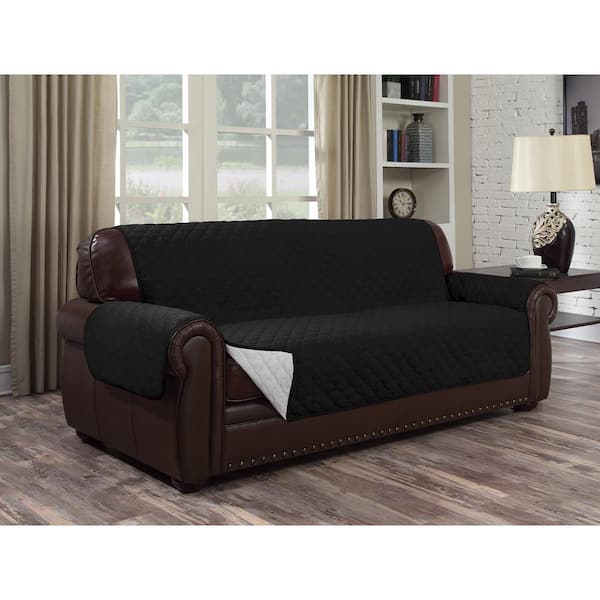 J&V TEXTILES Black Microfiber Water Resistant Reversible Sofa Slipcover