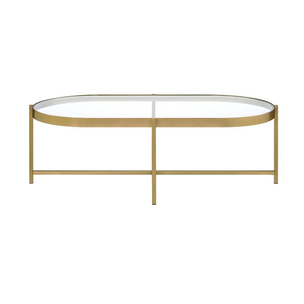 Elegant Oval Tempered Glass Outdoor Coffee Table with Gold Metal Base