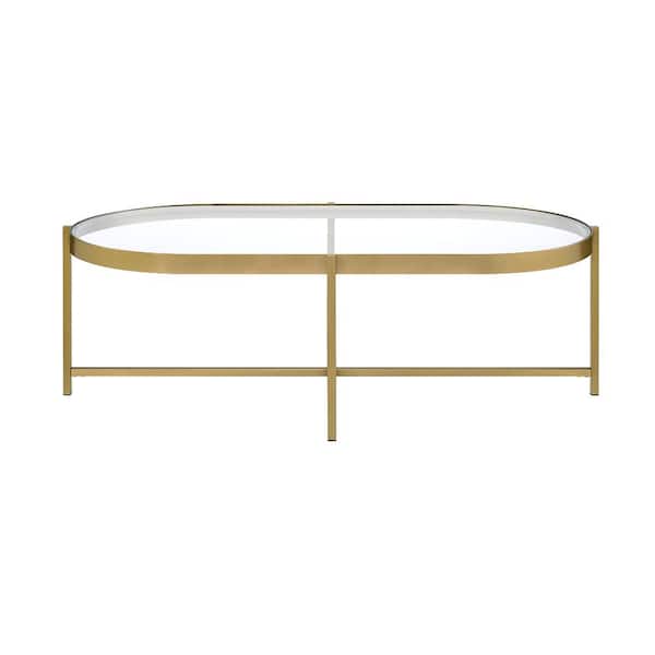 Acme Furniture Charrot 54 in. Clear Glass and Gold Oval Glass Coffee Table with Cross Bar Style Metal Base
