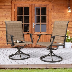 2-Piece Swivel Steel Sling Outdoor Patio Dining Chairs, Brown