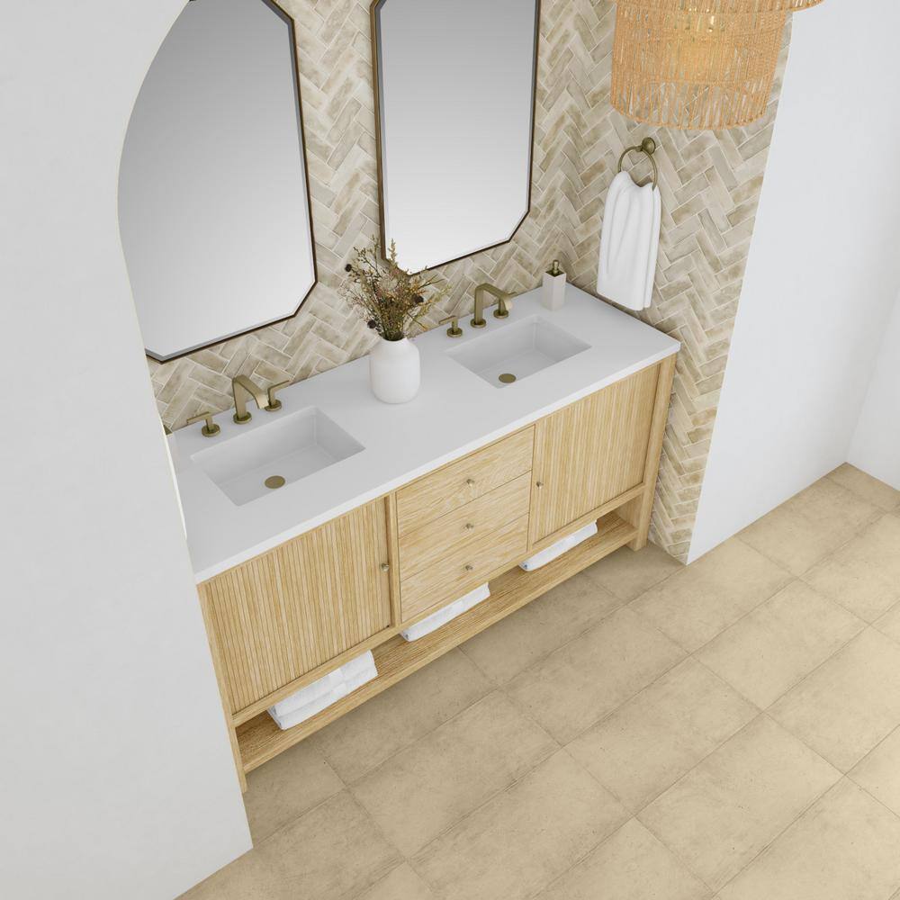 Sunwashed Oak 72" Double Freestanding Vanity with White Quartz Top