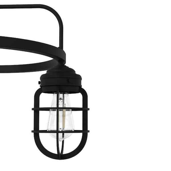 Hunter Starklake 3-Light Natural Iron Wagon Wheel Chandelier with Caged Metal Shades